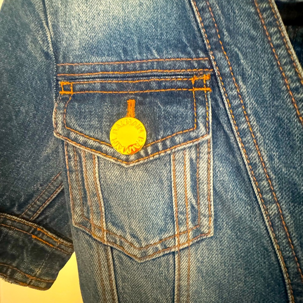 Balmain Short Sleeve Denim Dress with Gold Buttons accents. Gold zipper up back. - Picture 3 of 8